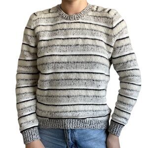 NWT J Brand Womens Black White Striped Alpaca Blend Preppy Crew Sweater Sz XS
